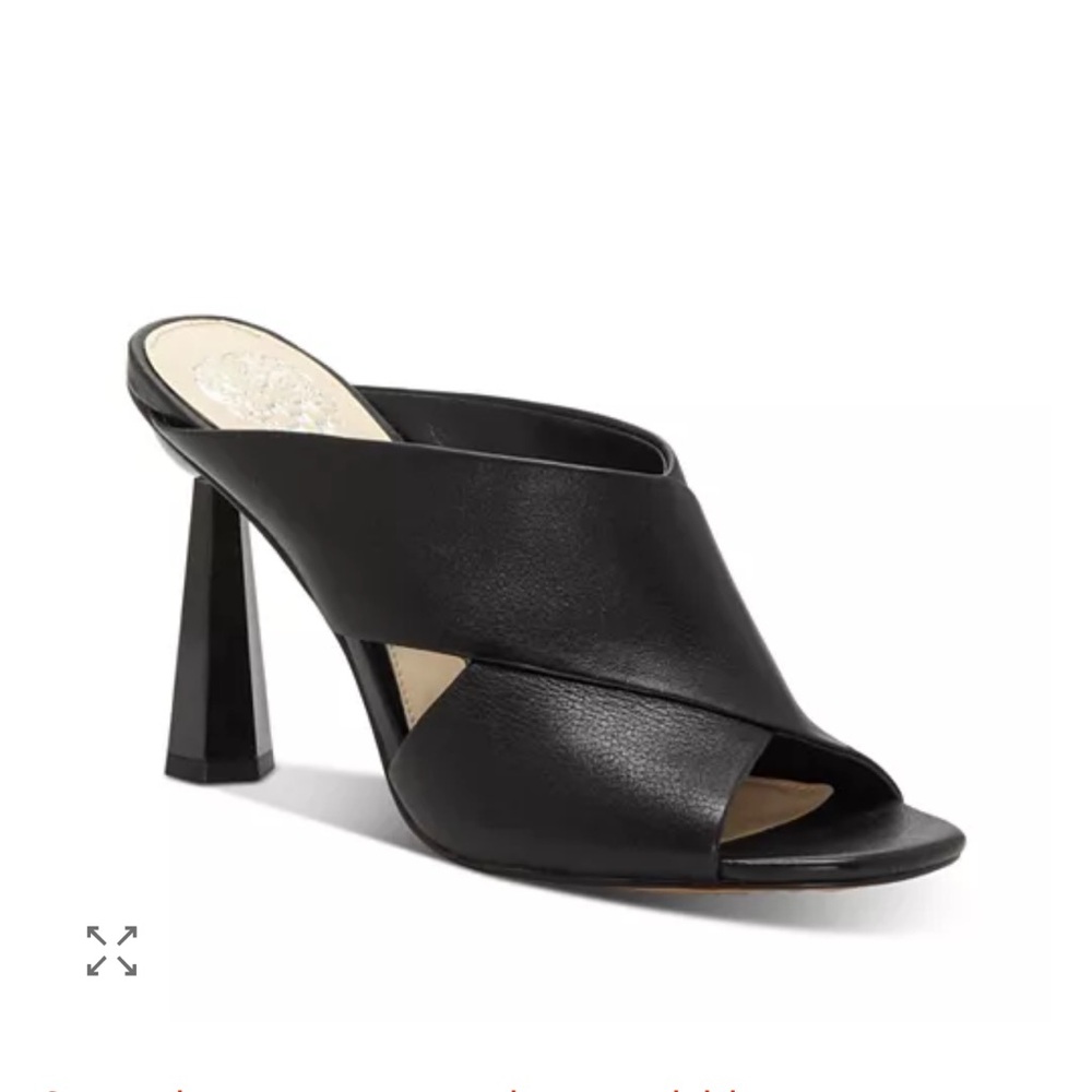 NEW Vince Camuto Averessa Black Leather Open-Toe Heel Mules W/Crisscross straps.